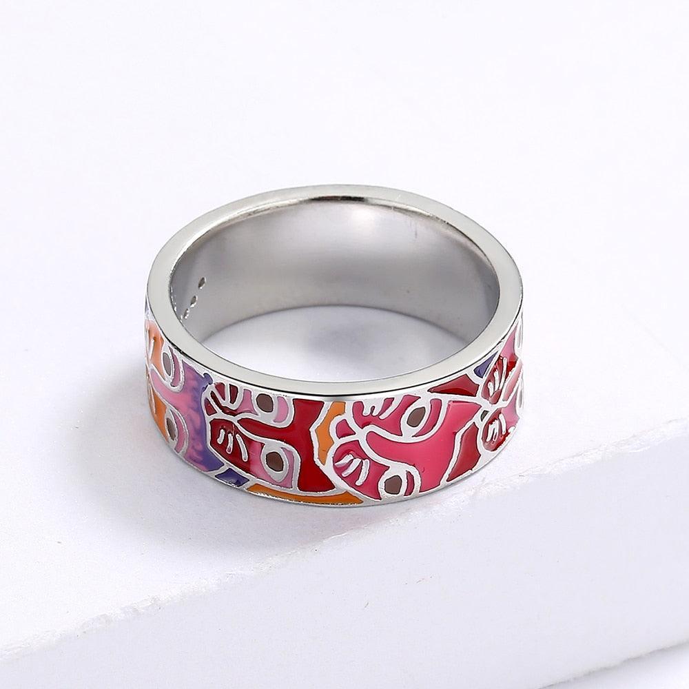 New - Handmade Fashion Cat Face Unique Enamel 925 Silver Ring with AAA+ CZ Diamonds - The Jewellery Supermarket