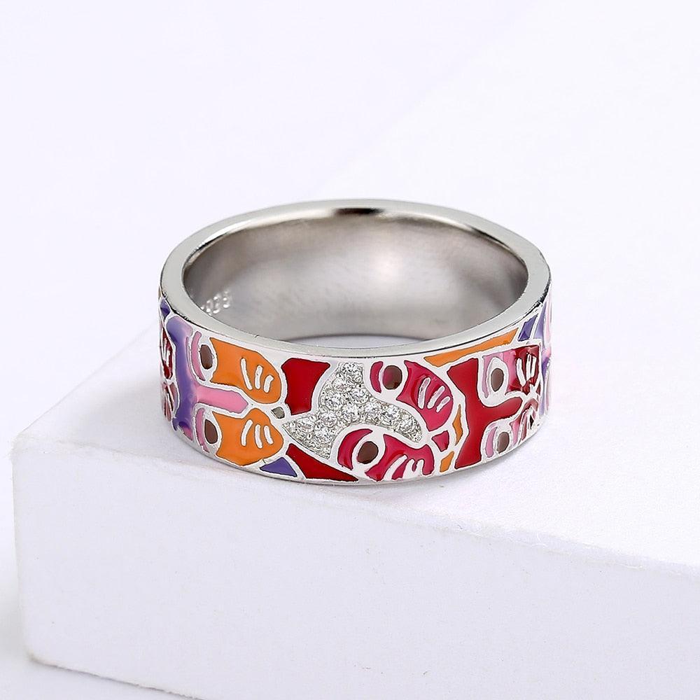 New - Handmade Fashion Cat Face Unique Enamel 925 Silver Ring with AAA+ CZ Diamonds - The Jewellery Supermarket