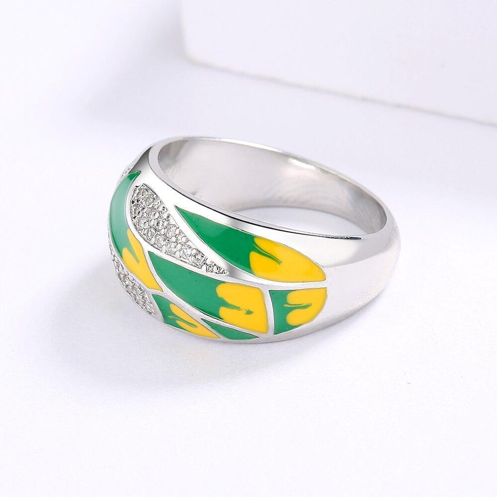 Classic Fashion Leaf AAA+ Zircon Green Handmade Enamel Ring - The Jewellery Supermarket