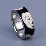 Creative Fashion Irregular Half Face Exaggerated Black and White Handmade Enamel Ring - The Jewellery Supermarket