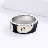 Creative Fashion Irregular Half Face Exaggerated Black and White Handmade Enamel Ring - The Jewellery Supermarket