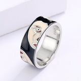 Creative Fashion Irregular Half Face Exaggerated Black and White Handmade Enamel Ring - The Jewellery Supermarket