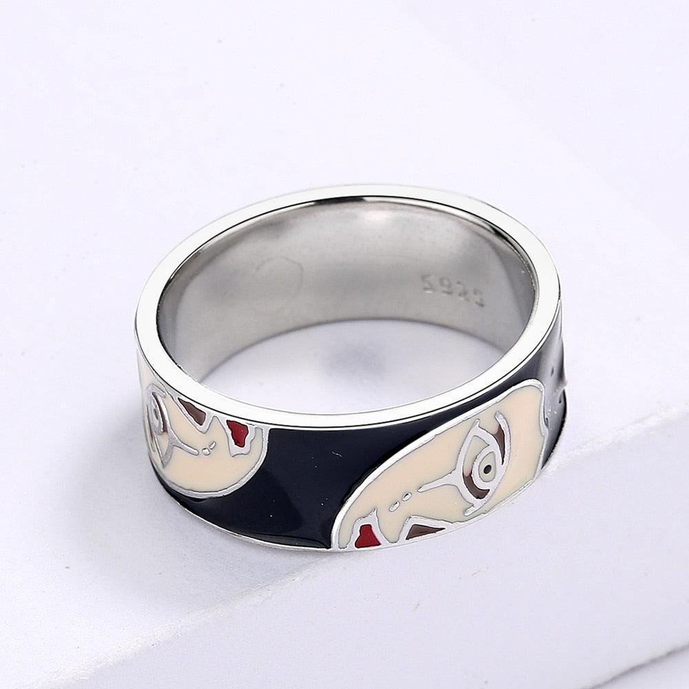 Creative Fashion Irregular Half Face Exaggerated Black and White Handmade Enamel Ring - The Jewellery Supermarket