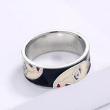 Creative Fashion Irregular Half Face Exaggerated Black and White Handmade Enamel Ring - The Jewellery Supermarket