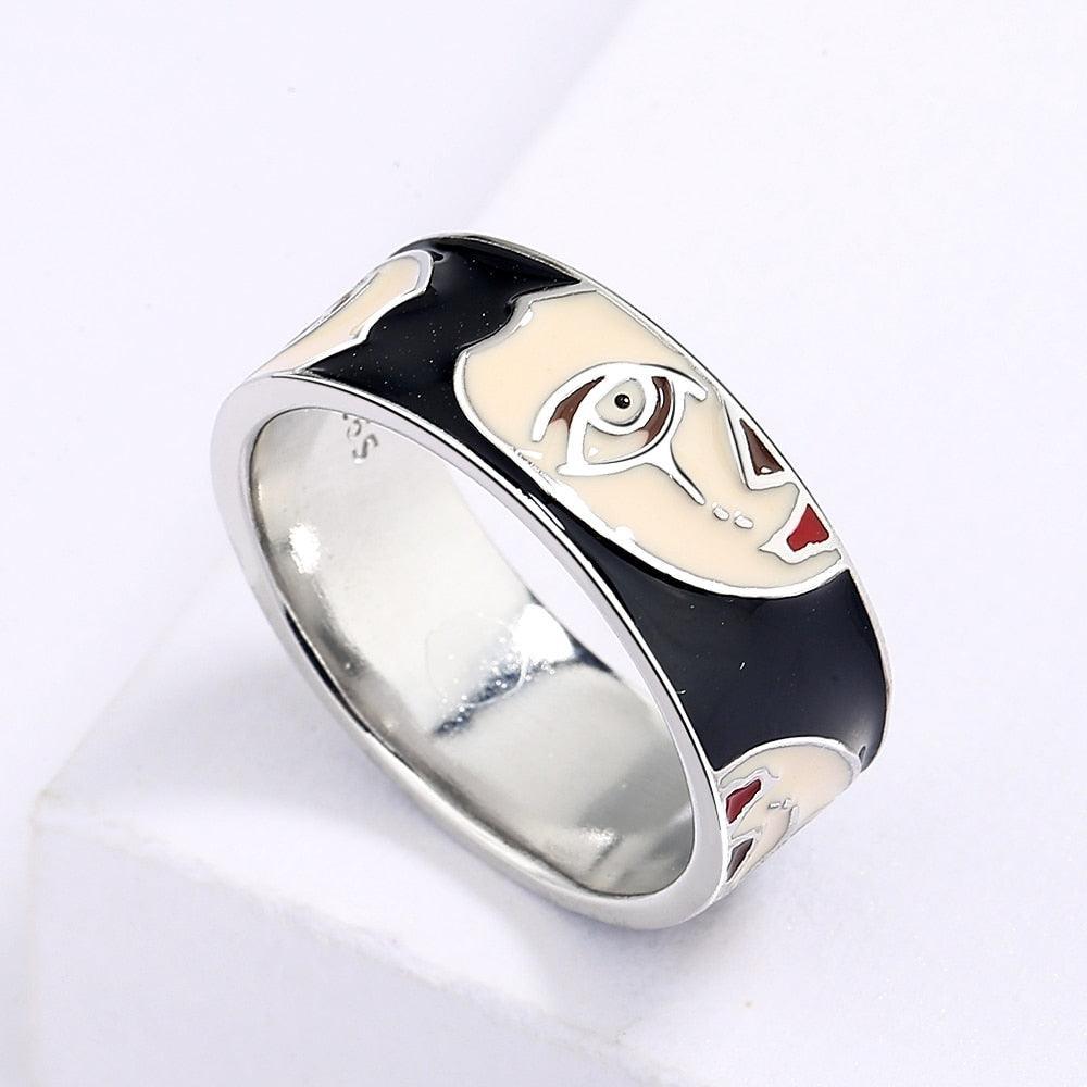 Creative Fashion Irregular Half Face Exaggerated Black and White Handmade Enamel Ring - The Jewellery Supermarket