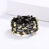 Unique Polka Dot Black Gold Ring Women;s 925 Silver Ladies Multi-layer Fashion Ring Set - The Jewellery Supermarket