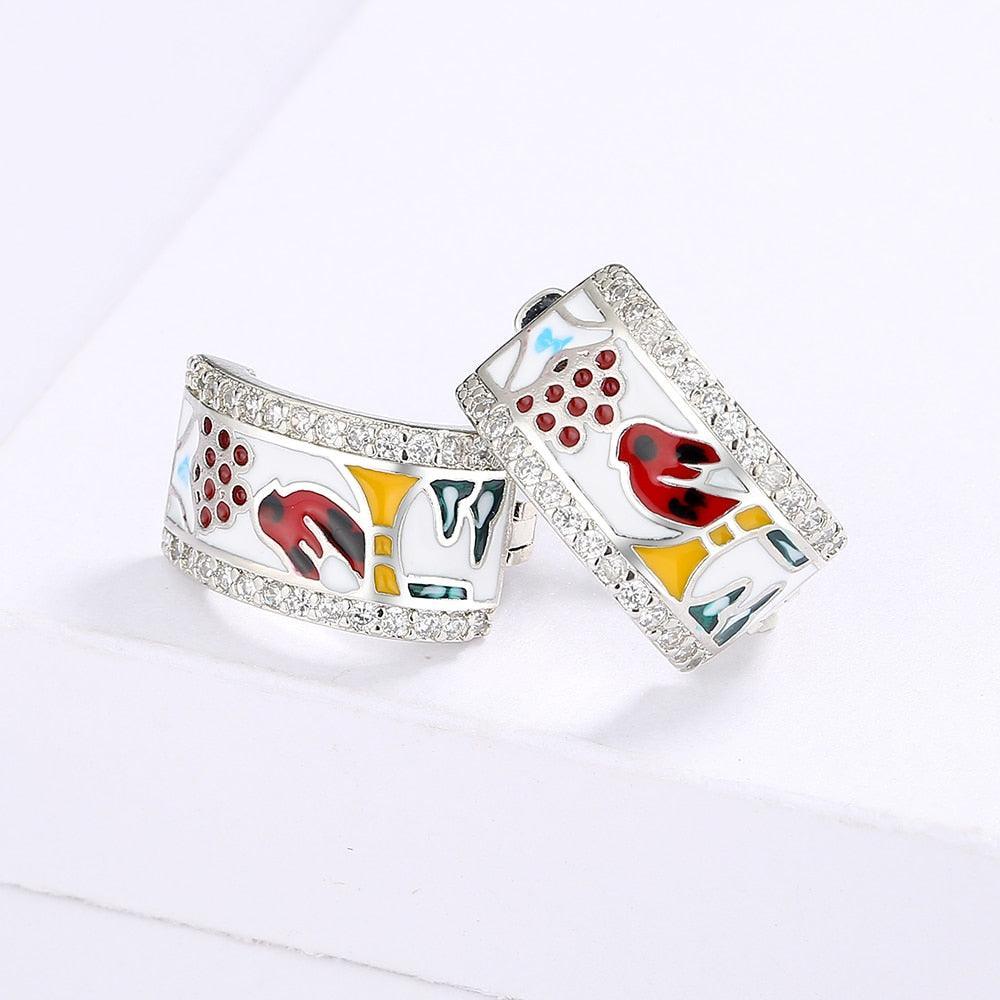 Fashion Creative Magpie Shape Fashion Color Handmade Enamel Earrings - The Jewellery Supermarket
