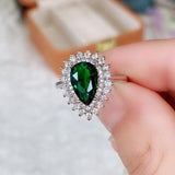 *NEW* Luxury Bright Green Pear-shaped Crystal Noble Lady Vintage Style Women's Rings - The Jewellery Supermarket