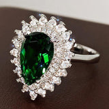 *NEW* Luxury Bright Green Pear-shaped Crystal Noble Lady Vintage Style Women's Rings - The Jewellery Supermarket