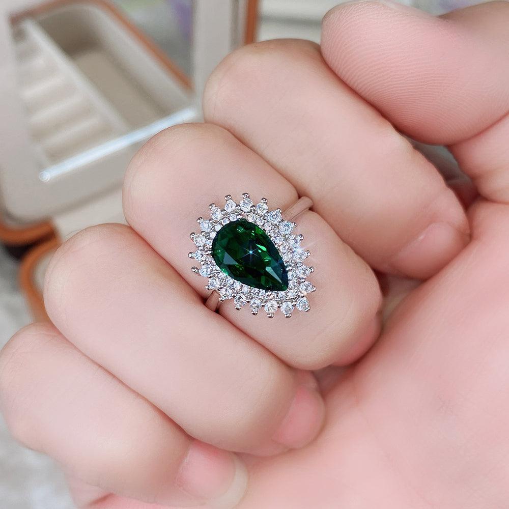*NEW* Luxury Bright Green Pear-shaped Crystal Noble Lady Vintage Style Women's Rings - The Jewellery Supermarket
