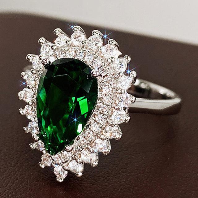 *NEW* Luxury Bright Green Pear-shaped Crystal Noble Lady Vintage Style Women's Rings - The Jewellery Supermarket