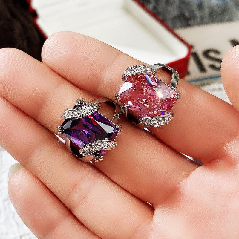 *NEW* Exquisite Design Bright Pink/Purple High Quality AAA Cubic Zirconia Crystals Gorgeous Rings - The Jewellery Supermarket