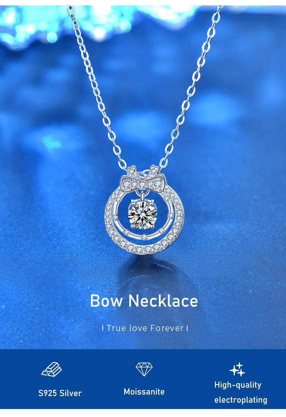 Striking 0.5 Carat Moissanite Diamond Double-layer Bowknot Pendant Necklace - The Jewellery Supermarket