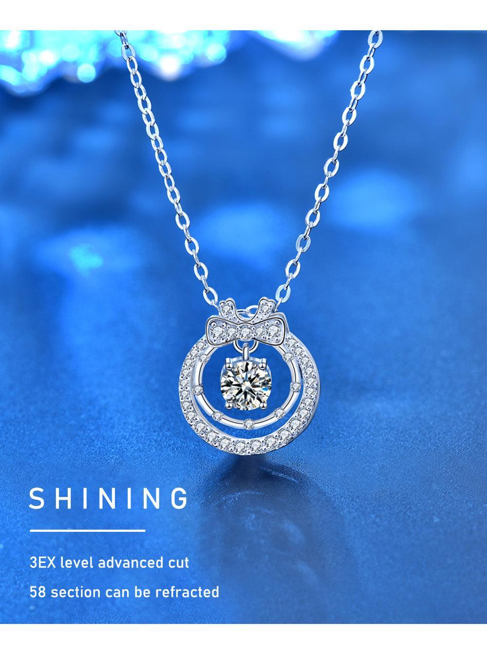 Striking 0.5 Carat Moissanite Diamond Double-layer Bowknot Pendant Necklace - The Jewellery Supermarket