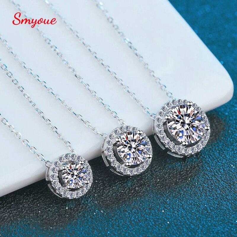 Fabulous 0.3-2.0CT Round Cut Halo Brilliant Moissanite Diamonds Necklace - The Jewellery Supermarket