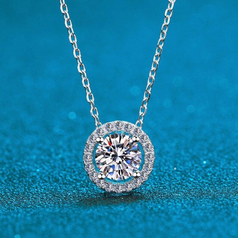 Fabulous 0.3-2.0CT Round Cut Halo Brilliant Moissanite Diamonds Necklace - The Jewellery Supermarket