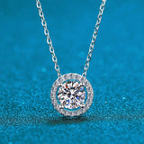 Fabulous 0.3-2.0CT Round Cut Halo Brilliant Moissanite Diamonds Necklace