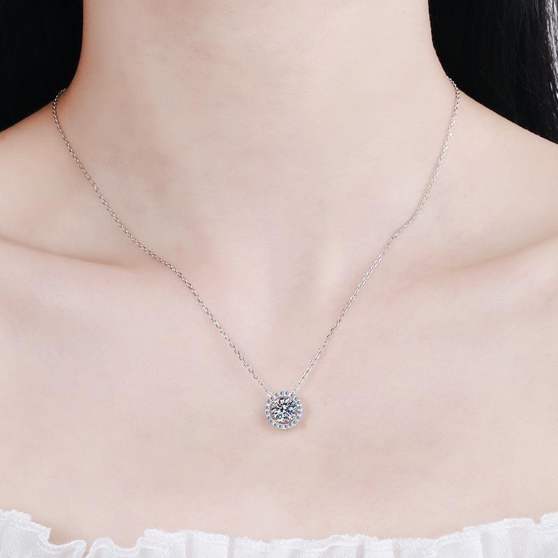 Fabulous 0.3-2.0CT Round Cut Halo Brilliant Moissanite Diamonds Necklace - The Jewellery Supermarket