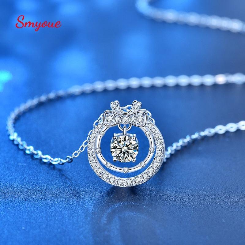 Striking 0.5 Carat Moissanite Diamond Double-layer Bowknot Pendant Necklace - The Jewellery Supermarket