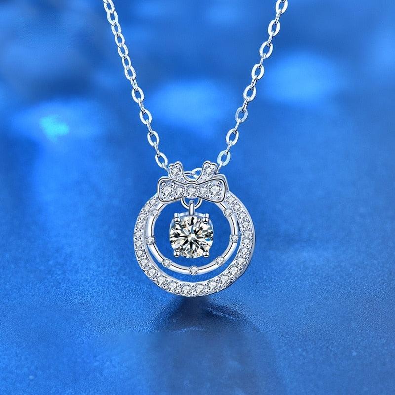 Striking 0.5 Carat Moissanite Diamond Double-layer Bowknot Pendant Necklace - The Jewellery Supermarket