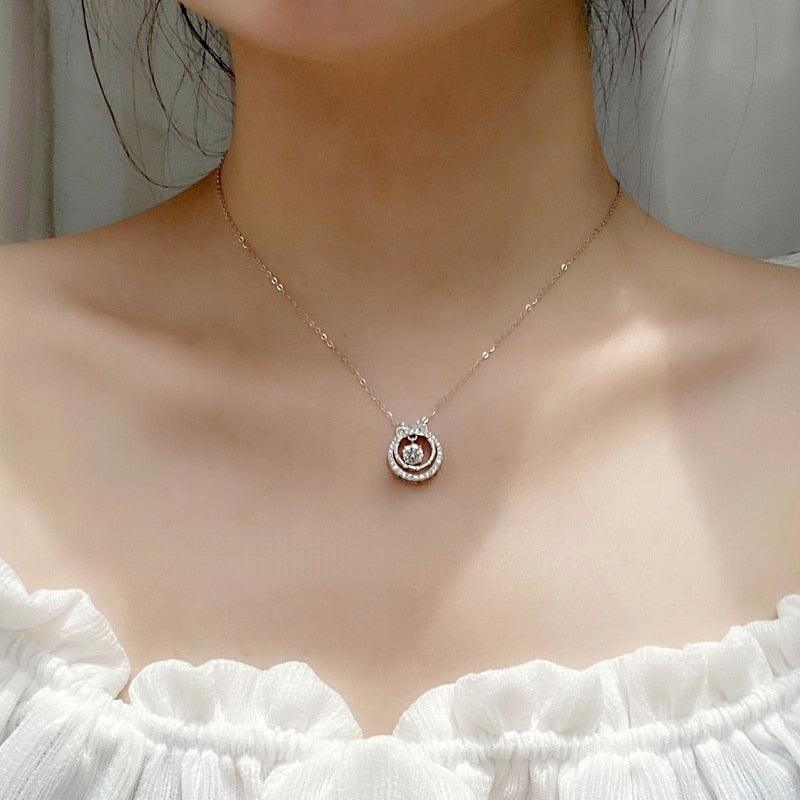 Striking 0.5 Carat Moissanite Diamond Double-layer Bowknot Pendant Necklace - The Jewellery Supermarket