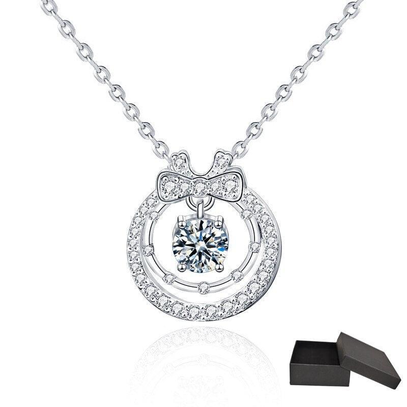 Striking 0.5 Carat Moissanite Diamond Double-layer Bowknot Pendant Necklace - The Jewellery Supermarket