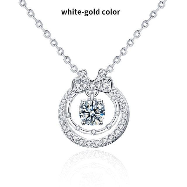 Striking 0.5 Carat Moissanite Diamond Double-layer Bowknot Pendant Necklace - The Jewellery Supermarket