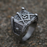 Classic Moon and Sun Stamp Stainless Steel Vintage Masonic Letter Ring - The Jewellery Supermarket
