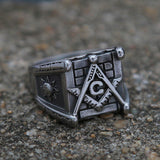 Classic Moon and Sun Stamp Stainless Steel Vintage Masonic Letter Ring - The Jewellery Supermarket
