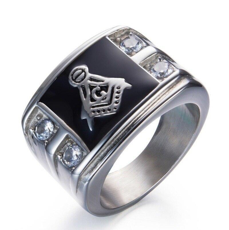 Classic Zircon Crystals Inlaid Metal Freemason Symbol Ring - The Jewellery Supermarket