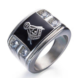 Classic Zircon Crystals Inlaid Metal Freemason Symbol Ring - The Jewellery Supermarket