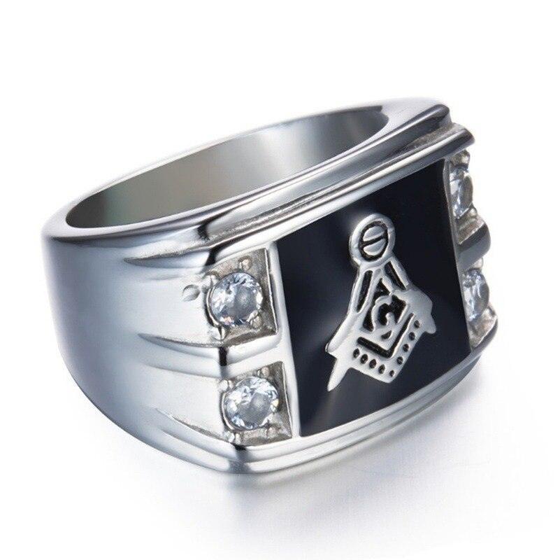 Classic Zircon Crystals Inlaid Metal Freemason Symbol Ring - The Jewellery Supermarket