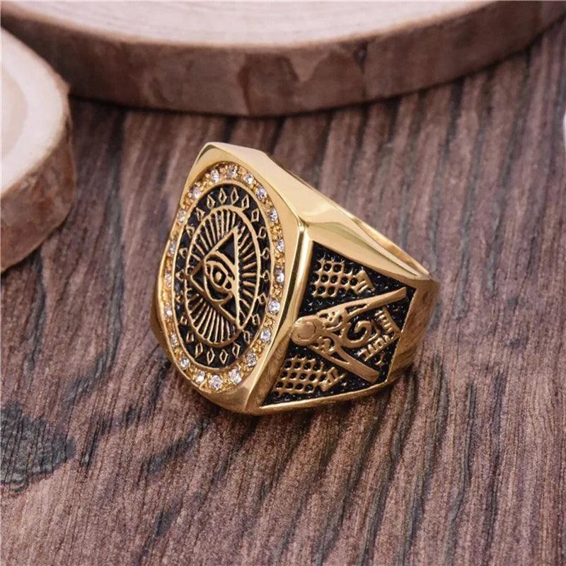 Creativity Design Freemason Illuminati Triangle Masonic Stainless Steel Men's Rings - The Jewellery Supermarket