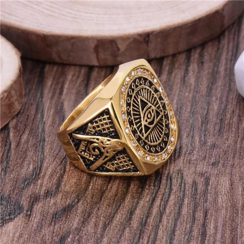 Creativity Design Freemason Illuminati Triangle Masonic Stainless Steel Men's Rings - The Jewellery Supermarket