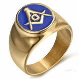 Classic Religious Style Blue Enamel Masonic Men's Ring - The Jewellery Supermarket