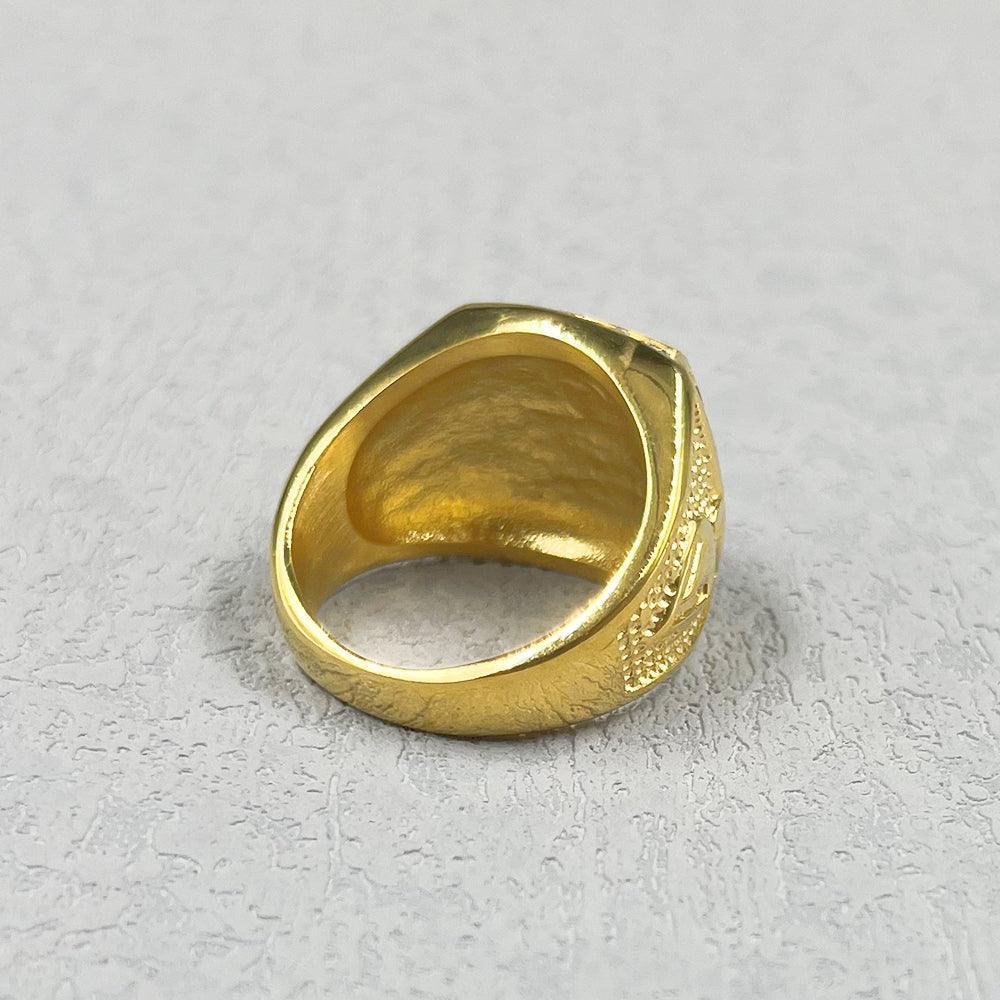 Gold Colour Free Mason 316L Stainless Steel with Rhinestone Crystals Masonic Ring - The Jewellery Supermarket