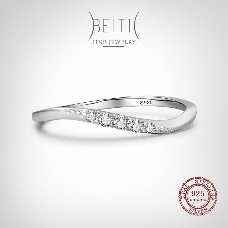 *NEW* Simple Wavy Line Design AAAA Simulated Diamonds Sterling Silver Fine Ring - The Jewellery Supermarket