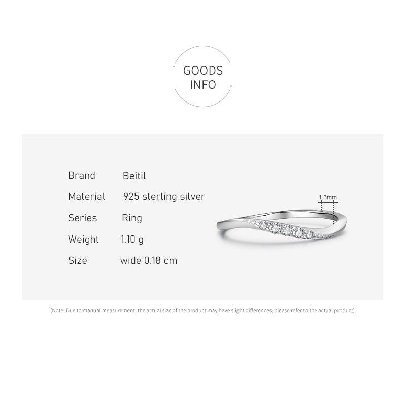 *NEW* Simple Wavy Line Design AAAA Simulated Diamonds Sterling Silver Fine Ring - The Jewellery Supermarket