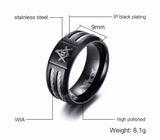 Stainless Steel Double Wire Cable Inlay Laser Masonic Black Rings - The Jewellery Supermarket