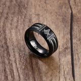 Stainless Steel Double Wire Cable Inlay Laser Masonic Black Rings - The Jewellery Supermarket