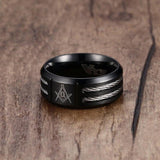 Stainless Steel Double Wire Cable Inlay Laser Masonic Black Rings - The Jewellery Supermarket