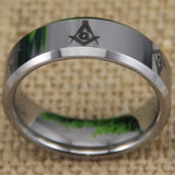 Shiny Silver Bevel The New Freemason Masonic Mens Tungsten Wedding Ring - The Jewellery Supermarket