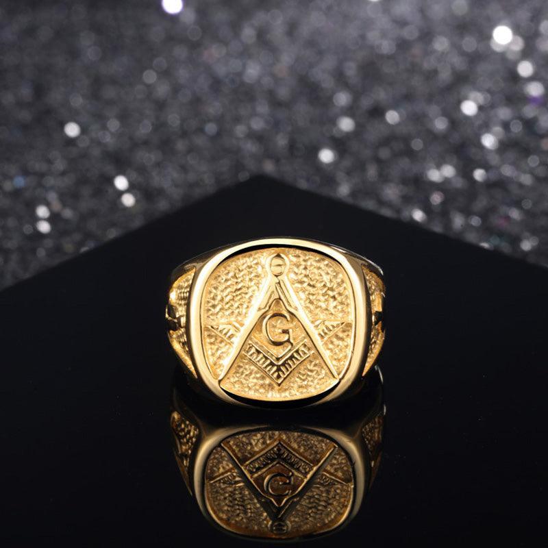 Retro Masonic 316L Stainless Steel Gold Color Men Ring - The Jewellery Supermarket