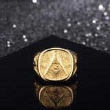 Retro Masonic 316L Stainless Steel Gold Color Men Ring - The Jewellery Supermarket