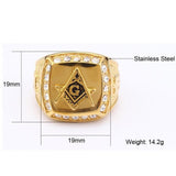 New Arrival Zircon Crystals Masonic Signet 316L Stainless Steel Gold Ring - The Jewellery Supermarket
