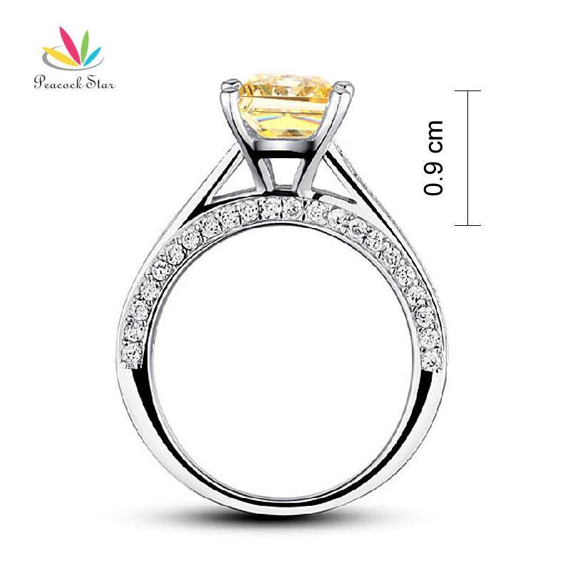 1.5 Ct Princess Cut Yellow Canary Simulated Lab Diamond Silver Promise Engagement Ring - The Jewellery Supermarket
