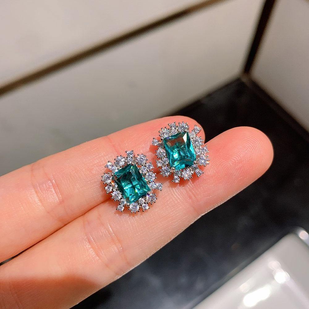 2021 Trend Silver Lab Created Sapphire Aquamarine Stone Fine Jewelry Set - The Jewellery Supermarket