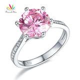 3 Carat Fancy Pink Round Cut Simulated Lab Diamond Silver Wedding Engagement Ring - The Jewellery Supermarket