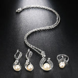 3Pcs Silver Color Hollow Out Water Drop Pearl Jewelry Set - The Jewellery Supermarket