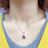 925 Sterling Silver Natural Rubellite Water Drop V-shaped Romantic Pendant - The Jewellery Supermarket